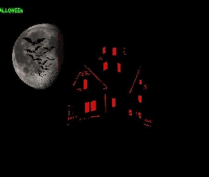 księżyc, nietoperze, Halloween