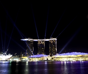 Singapur, Nocą, Panorama, Marina Bay Sands