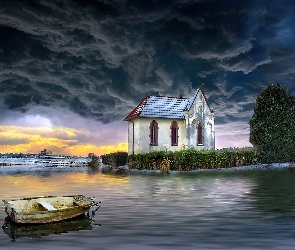 Dom, Chmury, Jezioro