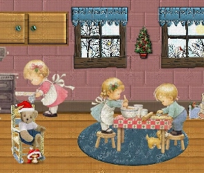 Boże Narodzenie, dzieci, kuchnia , misio