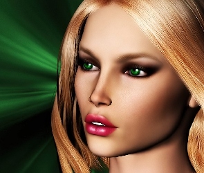 Dziewczyna, Grafika 2D, Zielone, Oczy, Blondynka
