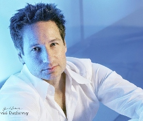 David Duchovny, ciemne włosy, biała koszula