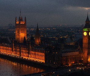 Nocą, Londyn, Westminsterski, Pałac, Big Ben