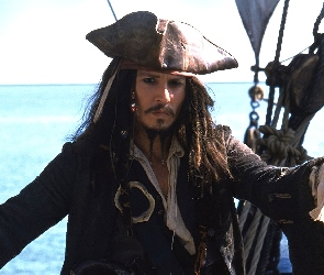 statek, kapelusz, Piraci Z Karaibów, Johnny Depp, woda