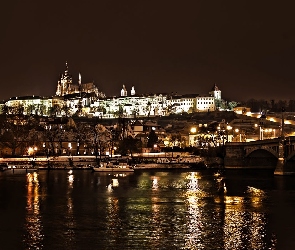 Noc, Czechy, Zamek, Praga, Rzeka