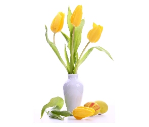 Wazonik, Biały, Żółte, Tulipany