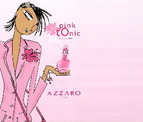 kobieta, perfumy, pink, rysunek, flakon, Azzaro, tonic