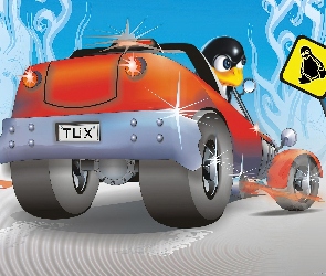 Linux, znak, Pigwinek, Samochód, Pigwin