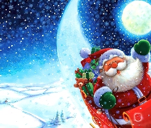 Mikołaj, Śnieg, Sanie