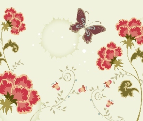 Kwiaty, Motyl, Czerwone