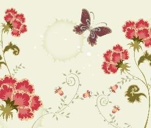 Czerwone, Motyl, Kwiaty