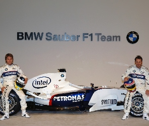 BMW Sauber, Formuła 1, spojler, opony, kask , koła, bolid