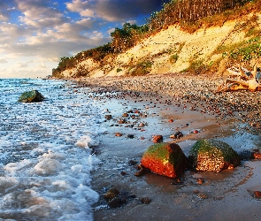 Oświetlone, Plaża, Morze, Wybrzeże