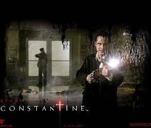 Constantine, okno, pistolet, Keanu Reeves