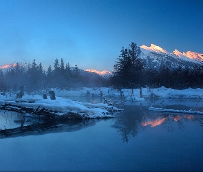 Kanada, Zima, Park Narodowy Banff, Góry, Jezioro Vermilion Lakes