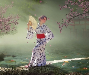 Wiśnie, Kwitnące, Japonka, Wachlarz