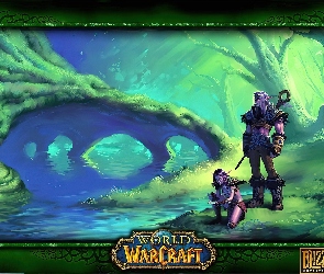 drzewo, woda, kobieta, fantasy, elf, World Of Warcraft, mężczyzna