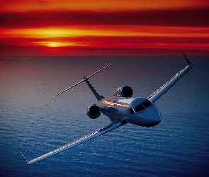 Słońca, Zachód, GulfStream G-300, Morze