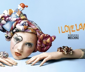 perfumy, turban, Moschino, kobieta