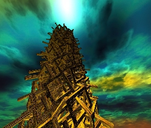 góra, drewniana, 3D, Wektorowa