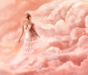 Kobieta, Chmury, Różowe