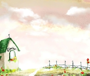 Kwiaty, Domek, Pergola