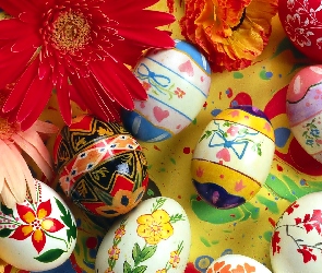 Wielkanoc, Kwiaty, Malowane, Jaja, Kolorowe