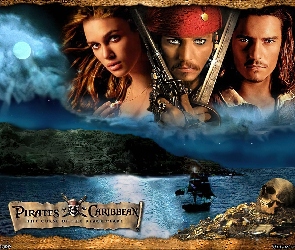 Piraci Z Karaibow Johnny Depp, woda, Orlando Bloom, księżyc, Keira Knightley