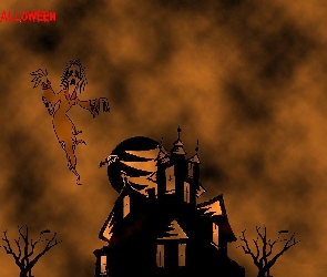 drzewa , dom, Halloween