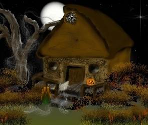straszny dom , drzewo, Halloween