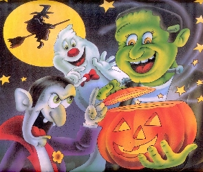 dynia , baba jaga na miotle, Halloween
