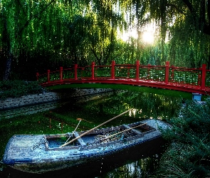 Chiny
, Beijing, Mostek, Czerwony, Rzeka, Łódka