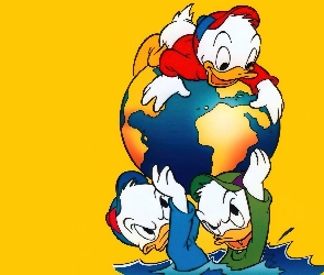 siostrzeńcy, globus, Kaczor Donald