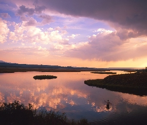 Wędkowanie, Chmura, Niebo, Jezioro