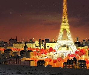 Paryż, Grafika, Noc