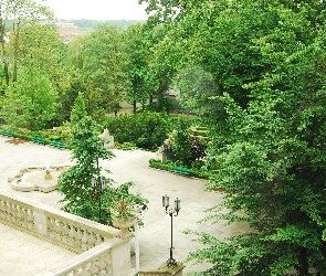 Fontanna, Drzewa, Ogród, Prezydencki