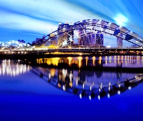 Most, Odbicie, Noc, Światła, Rzeka