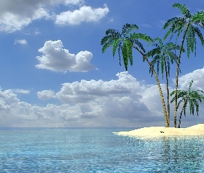Wyspa, Ocean, Błękitny, Palmy, Bezludna