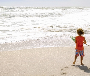 Plaża, Morze, Chłopak, Siatka