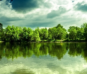 Chmury, Jezioro, Drzewa