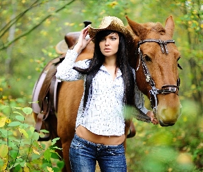 Las, Koń, Dziewczyna, Kapelusz