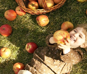 Dziewczynka, Jabłka, Kolorowe