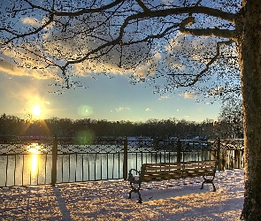 Rzeką, Nad, Zimowy, Poranek