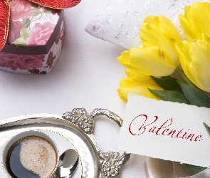 Tulipany, Walentynki, Prezent, Kawa, Żółte