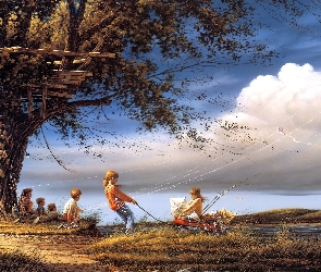 Terry Avon Redlin, Zabawa, Dzieci, Lato, Obraz
