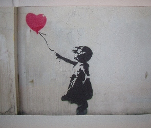 Dziewczynka, Banksy, Mural, Balonik