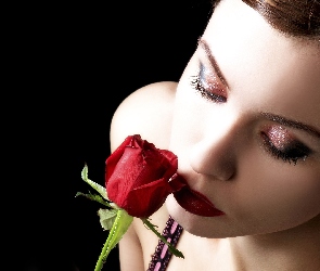 Dziewczyna, Róża, Czerwona, Makijaż