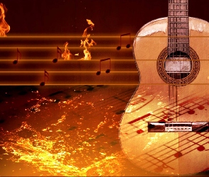 Gitara, Ogień, Nuty, Pięciolinia