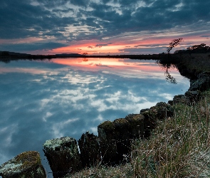 Zachód, Słońca, Jezioro