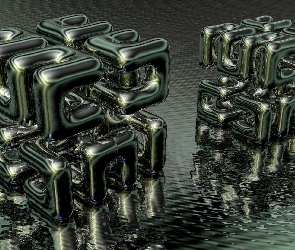 Grafika, Kostki, Abstrakcja, Metaliczne